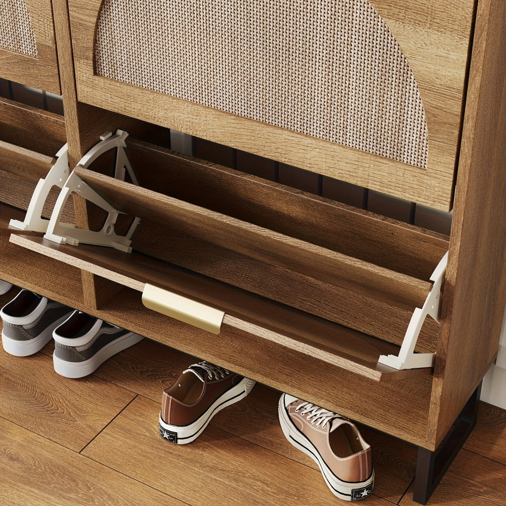 Shoe Cabinet, Furn Mivo Rattan-Front Entryway Organizer with 2- and 3-Drawer Source Options