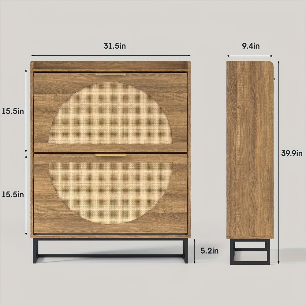 Shoe Cabinet, Furn Mivo Rattan-Front Entryway Organizer with 2- and 3-Drawer Source Options