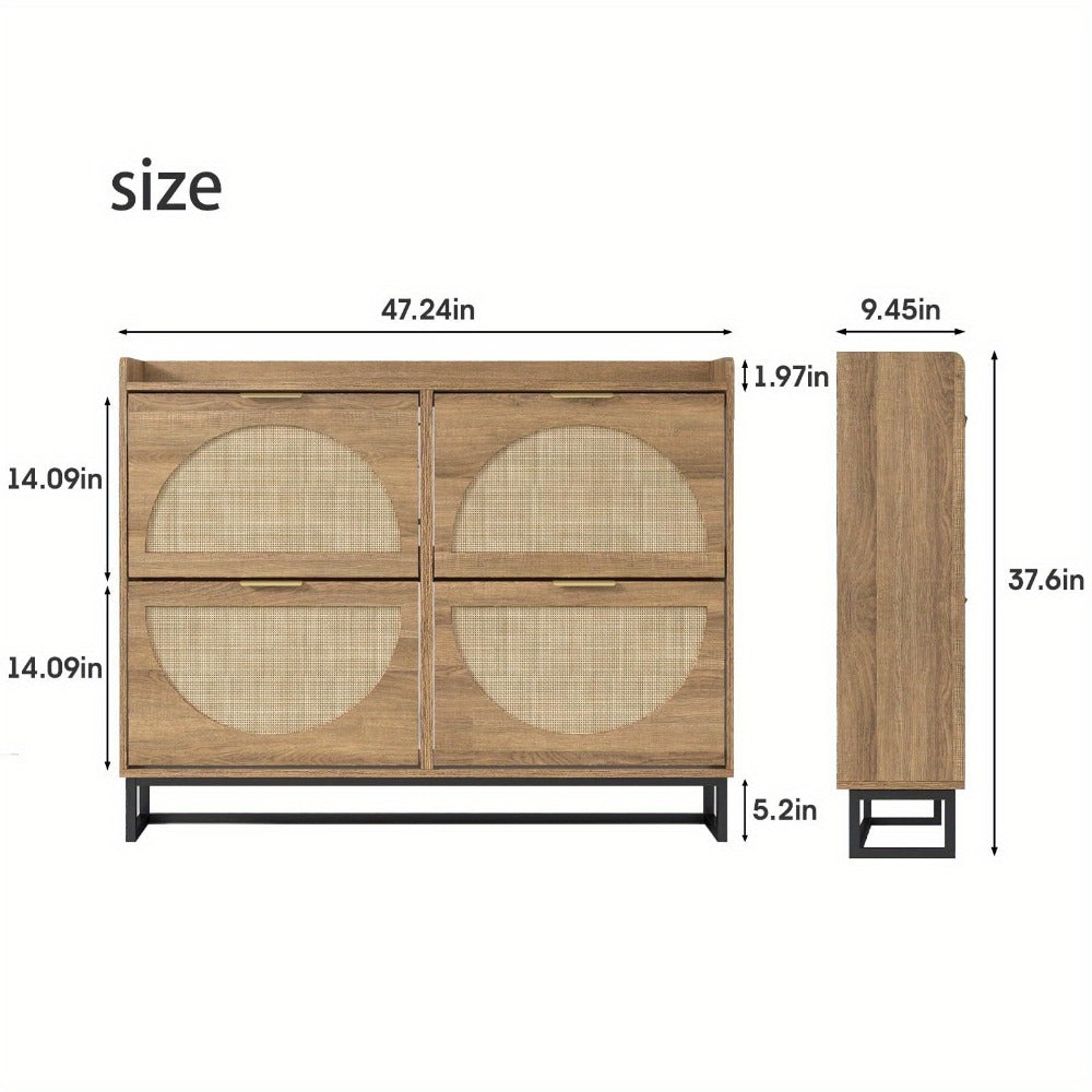 Shoe Cabinet, Furn Mivo Rattan-Front Entryway Organizer with 2- and 3-Drawer Source Options