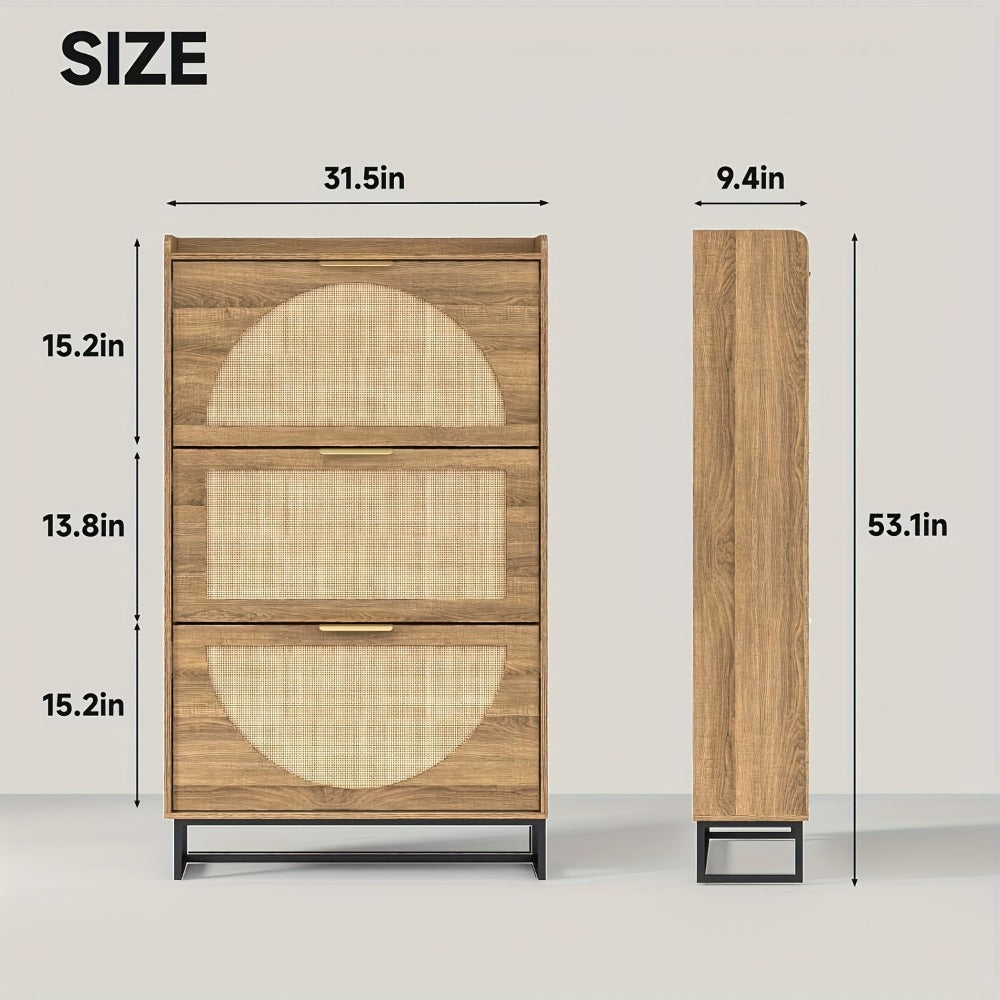 Shoe Cabinet, Furn Mivo Rattan-Front Entryway Organizer with 2- and 3-Drawer Source Options