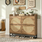 Shoe Cabinet, Furn Mivo Rattan-Front Entryway Organizer with 2- and 3-Drawer Source Options