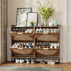 Shoe Cabinet, Furn Mivo Rattan-Front Entryway Organizer with 2- and 3-Drawer Source Options
