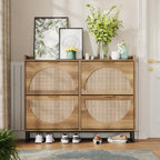 Shoe Cabinet, Furn Mivo Rattan-Front Entryway Organizer with 2- and 3-Drawer Source Options