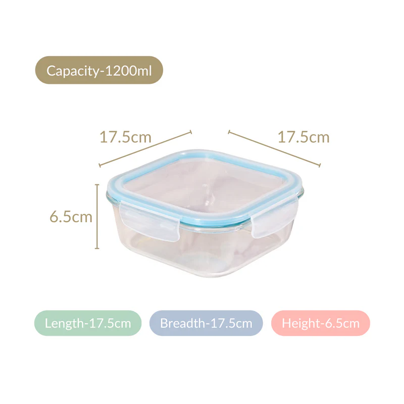 Nestasia Glass Storage Container Box Set of 2 (1200ml) | Rectangular Airtight Glass Box