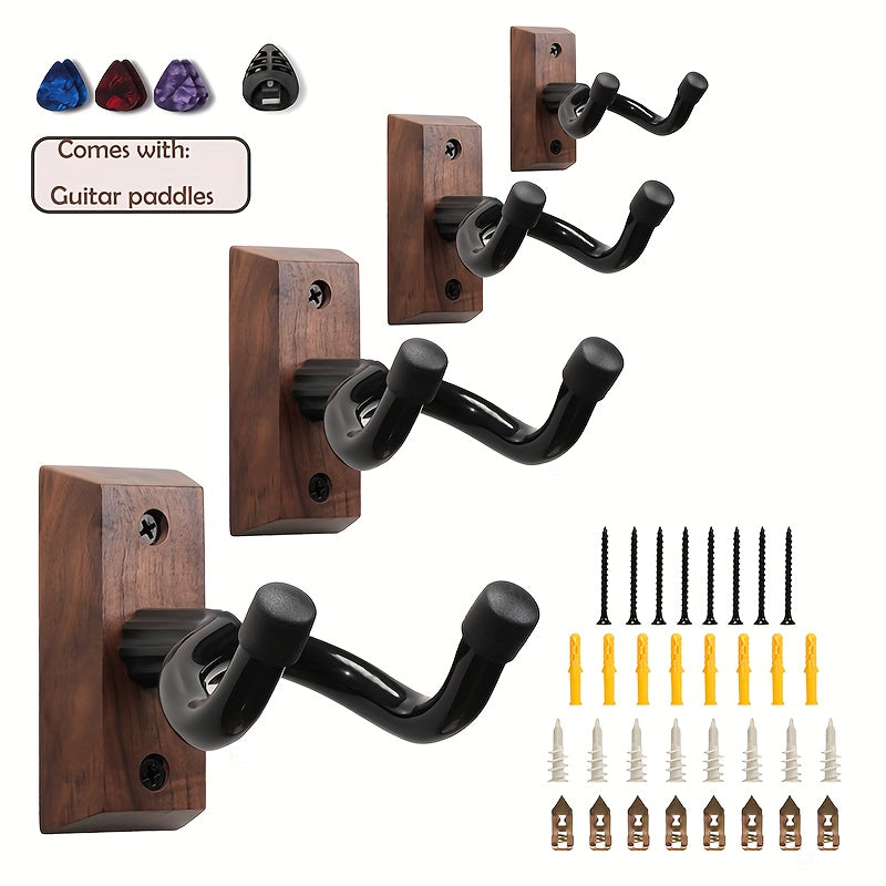Guitar Stand Wall Mount Set with Wood Bases, Padded U-Shaped Hooks, Hardware and 2, 3 or 4-Piece Options