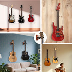Guitar Stand Wall Mount Set with Wood Bases, Padded U-Shaped Hooks, Hardware and 2, 3 or 4-Piece Options