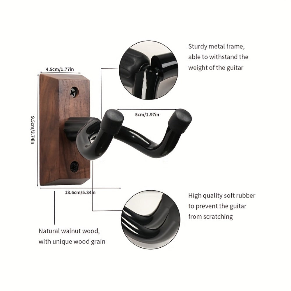 Guitar Stand Wall Mount Set with Wood Bases, Padded U-Shaped Hooks, Hardware and 2, 3 or 4-Piece Options
