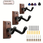 Guitar Stand Wall Mount Set with Wood Bases, Padded U-Shaped Hooks, Hardware and 2, 3 or 4-Piece Options