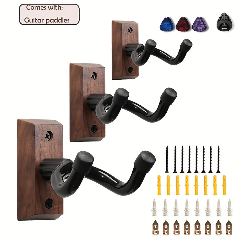 Guitar Stand Wall Mount Set with Wood Bases, Padded U-Shaped Hooks, Hardware and 2, 3 or 4-Piece Options