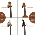 Guitar Stand Wall Mount Set with Wood Bases, Padded U-Shaped Hooks, Hardware and 2, 3 or 4-Piece Options