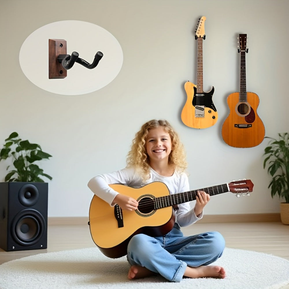Guitar Stand Wall Mount Set with Wood Bases, Padded U-Shaped Hooks, Hardware and 2, 3 or 4-Piece Options