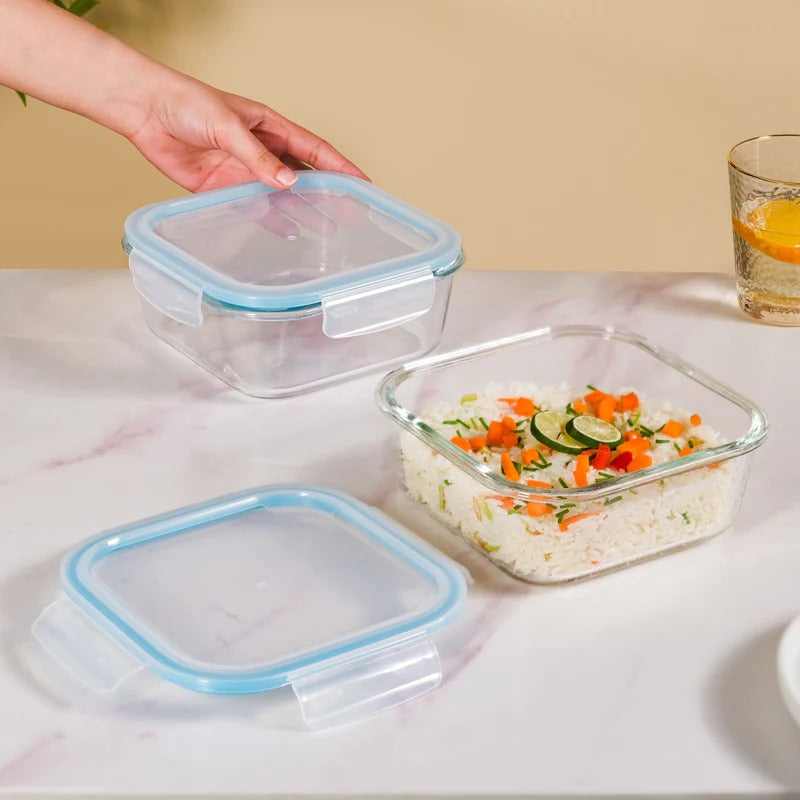 Nestasia Glass Storage Container Box Set of 2 (1200ml) | Rectangular Airtight Glass Box