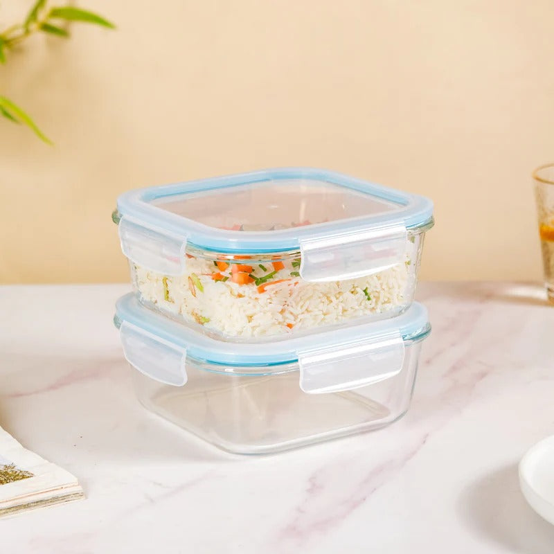 Nestasia Glass Storage Container Box Set of 2 (1200ml) | Rectangular Airtight Glass Box