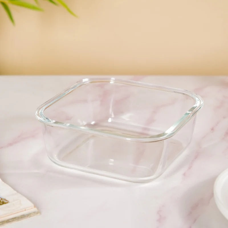 Nestasia Glass Storage Container Box Set of 2 (1200ml) | Rectangular Airtight Glass Box