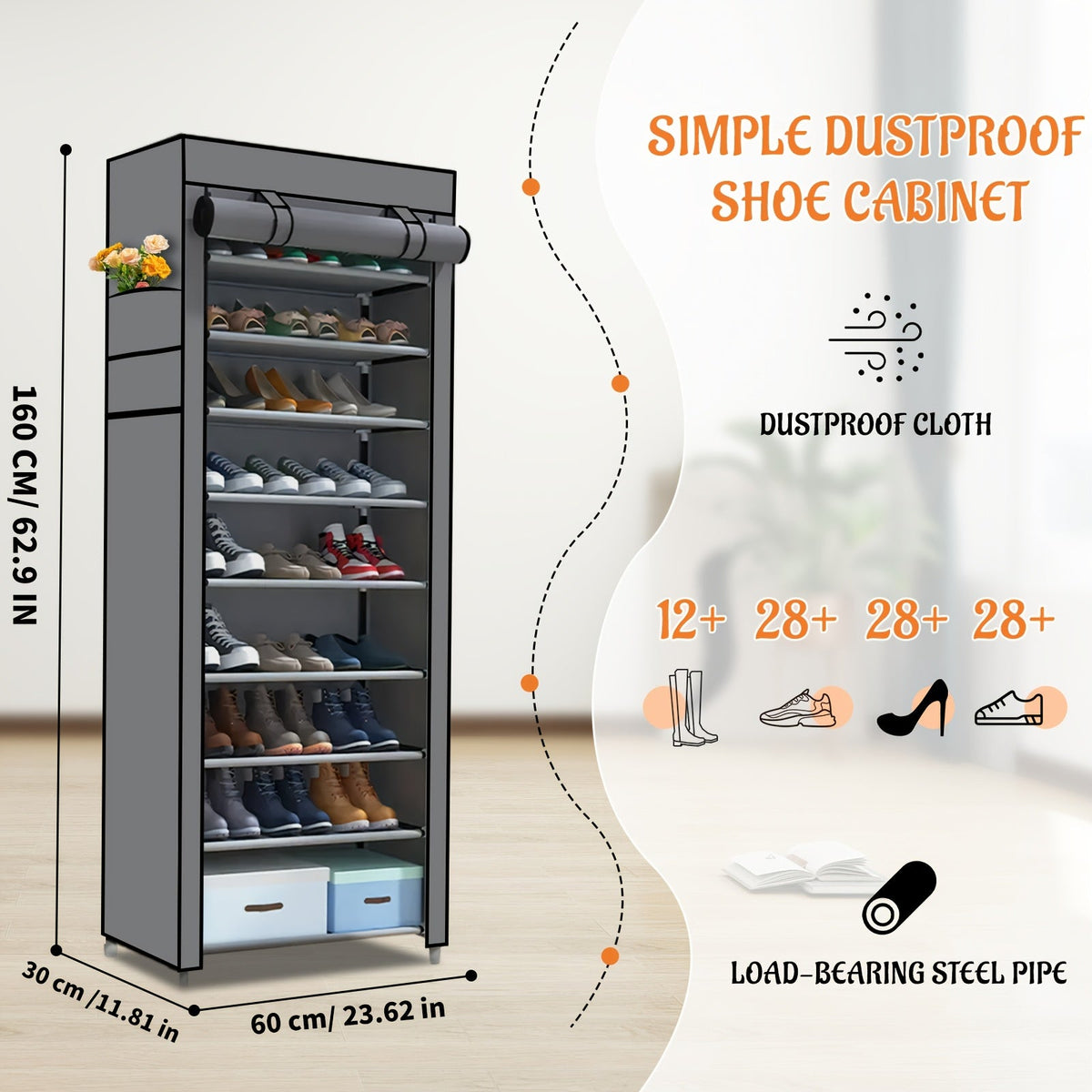 Multi-Tier Fabric Shoe Cabinet with Tool-Free Assembly for Entryway