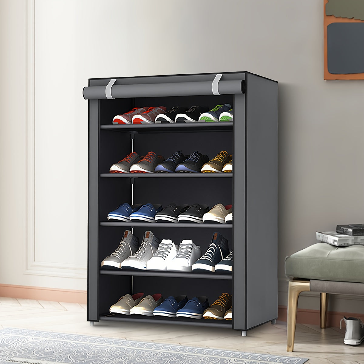 Multi-Tier Fabric Shoe Cabinet with Tool-Free Assembly for Entryway