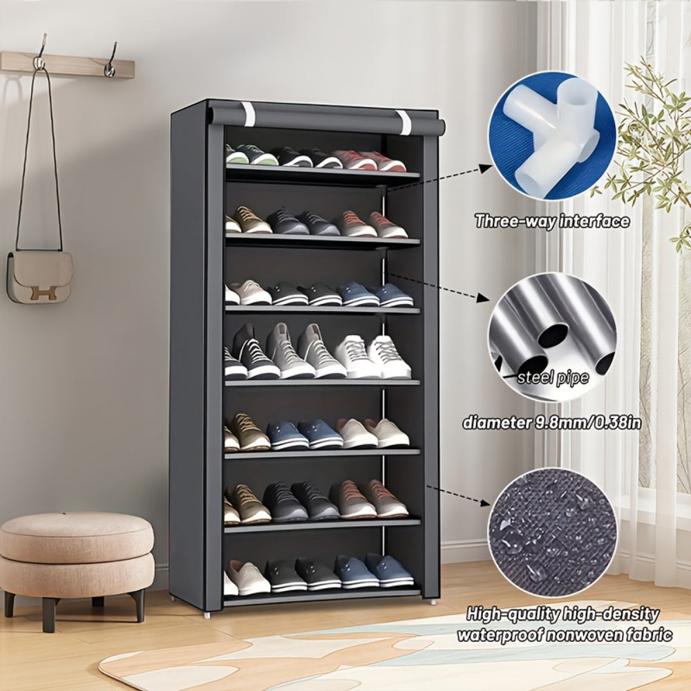 Multi-Tier Fabric Shoe Cabinet with Tool-Free Assembly for Entryway