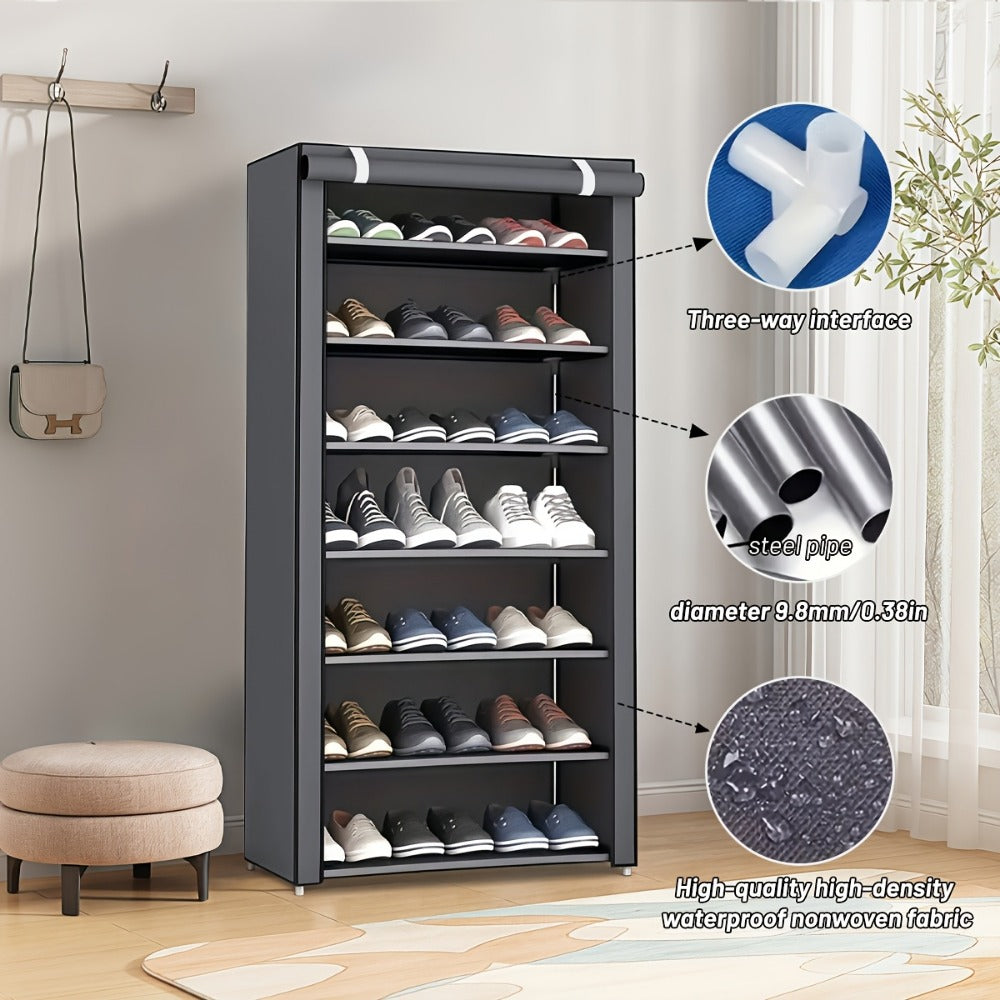 Multi-Tier Fabric Shoe Cabinet with Tool-Free Assembly for Entryway