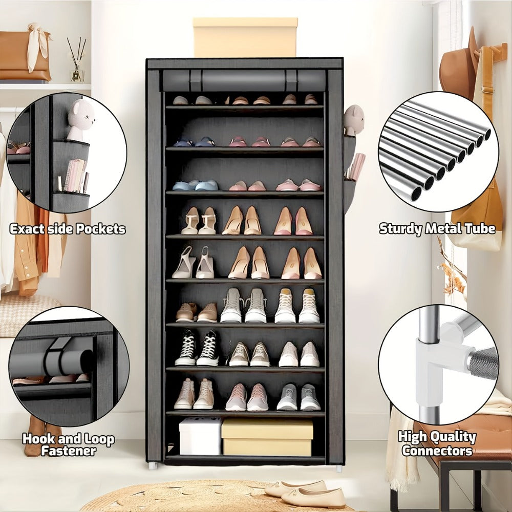 Multi-Tier Fabric Shoe Cabinet with Tool-Free Assembly for Entryway