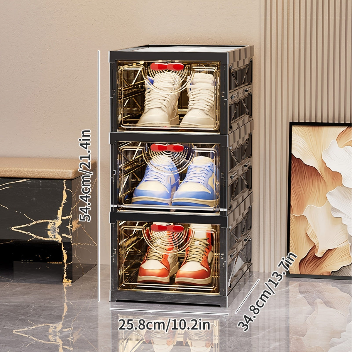 Shoe Cabinet, Furn Mivo Foldable Black Modular Organizer with 3-, 5- or 6-Layer Source Options