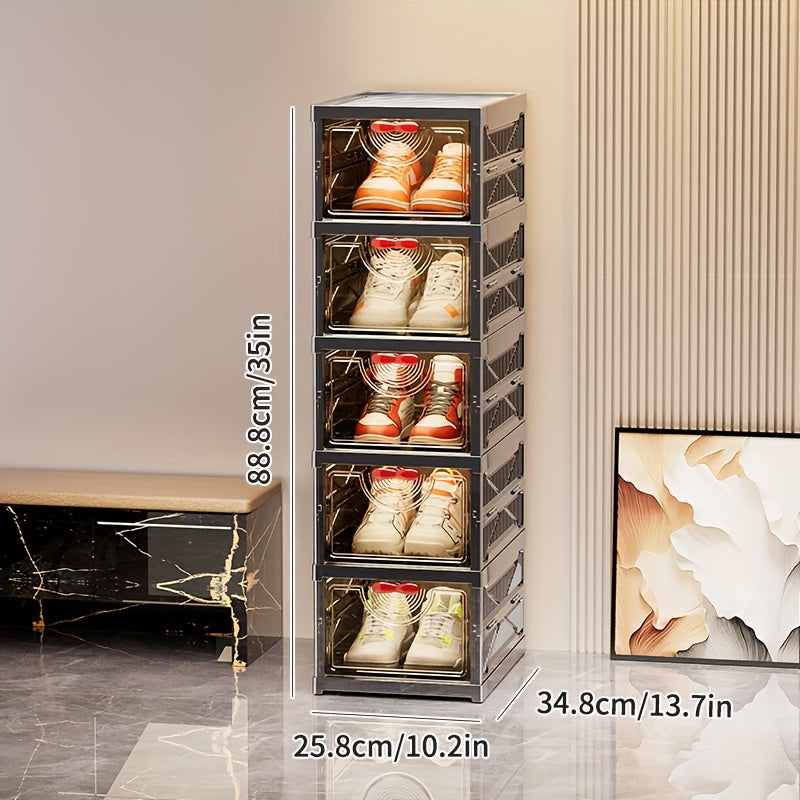 Shoe Cabinet, Furn Mivo Foldable Black Modular Organizer with 3-, 5- or 6-Layer Source Options