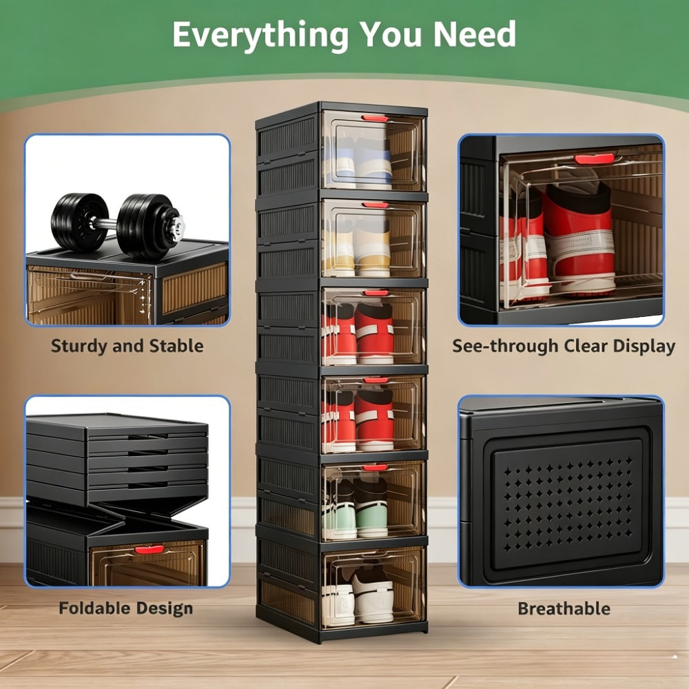 Shoe Cabinet, Furn Mivo Foldable Black Modular Organizer with 3-, 5- or 6-Layer Source Options