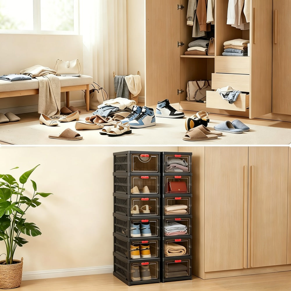 Shoe Cabinet, Furn Mivo Foldable Black Modular Organizer with 3-, 5- or 6-Layer Source Options