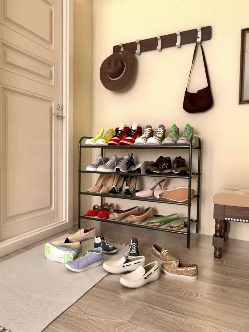 Shoe Cabinet, Furn Mivo Foldable Black Modular Organizer with 3-, 5- or 6-Layer Source Options