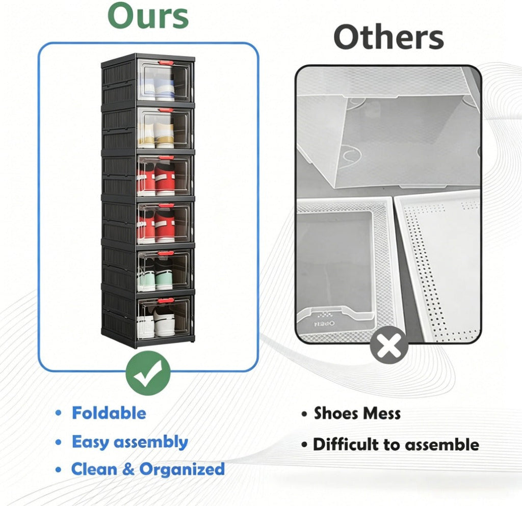 Shoe Cabinet, Furn Mivo Foldable Black Modular Organizer with 3-, 5- or 6-Layer Source Options