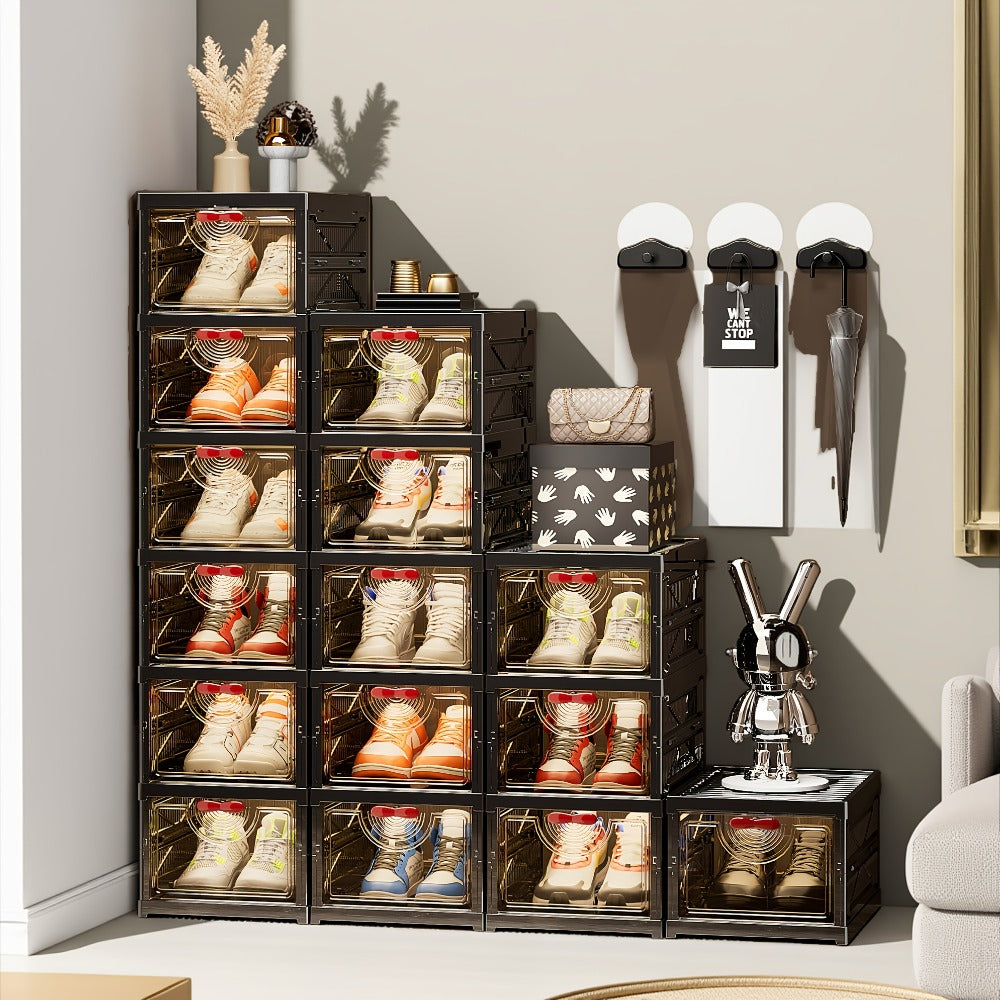 Shoe Cabinet, Furn Mivo Foldable Black Modular Organizer with 3-, 5- or 6-Layer Source Options