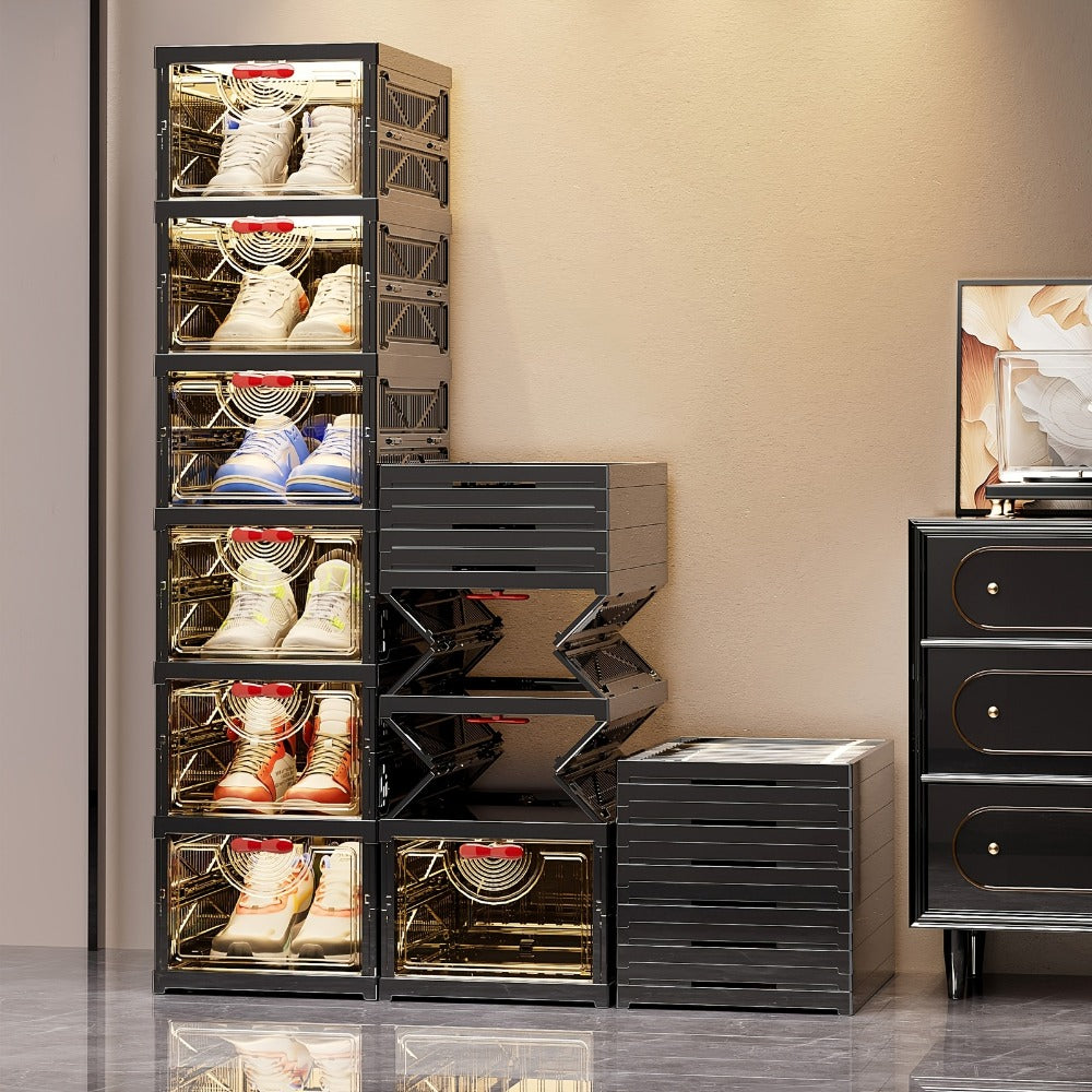 Shoe Cabinet, Furn Mivo Foldable Black Modular Organizer with 3-, 5- or 6-Layer Source Options