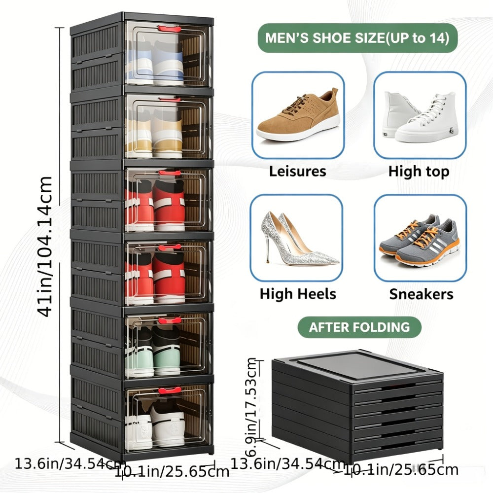 Shoe Cabinet, Furn Mivo Foldable Black Modular Organizer with 3-, 5- or 6-Layer Source Options