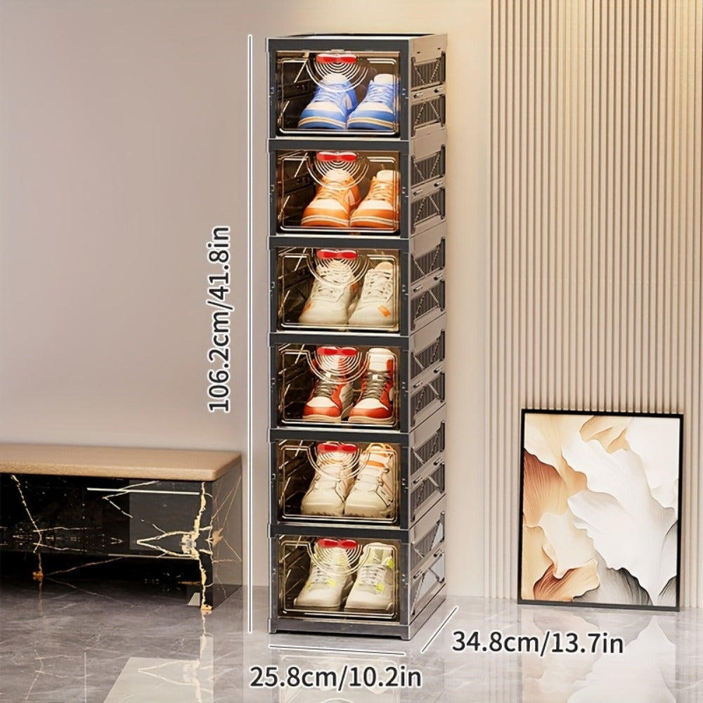 Shoe Cabinet, Furn Mivo Foldable Black Modular Organizer with 3-, 5- or 6-Layer Source Options