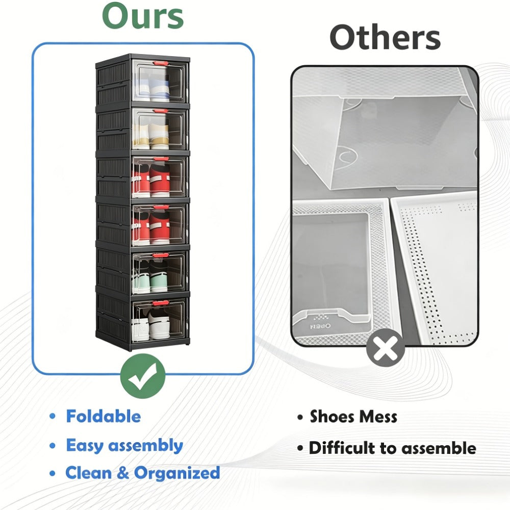 Shoe Cabinet, Furn Mivo Foldable Black Modular Organizer with 3-, 5- or 6-Layer Source Options