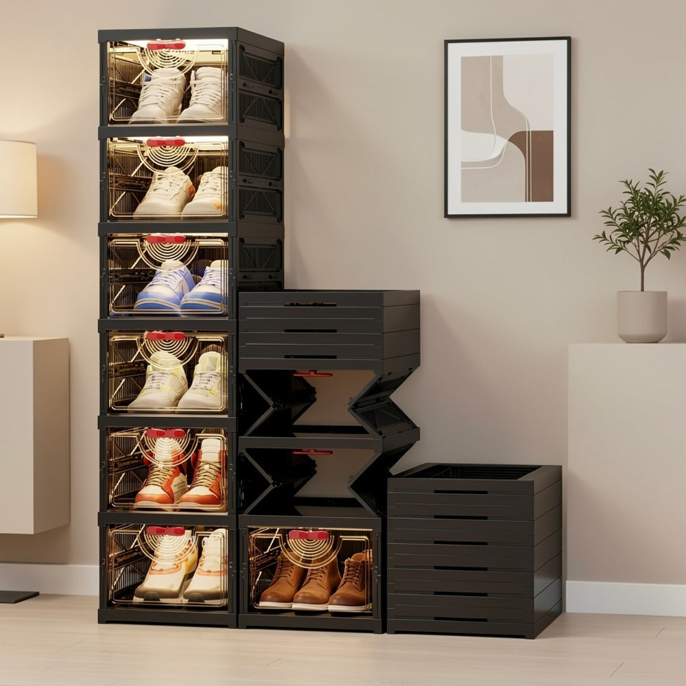 Shoe Cabinet, Furn Mivo Foldable Black Modular Organizer with 3-, 5- or 6-Layer Source Options