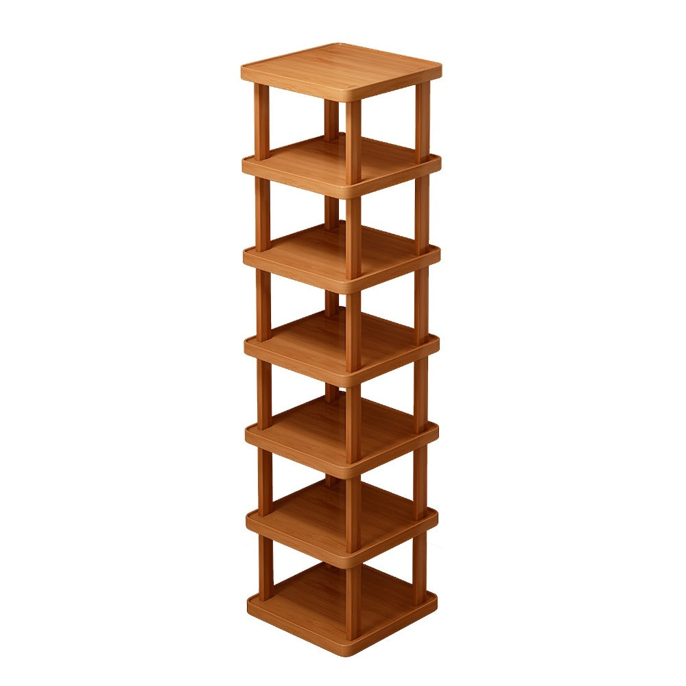 Shoe Organizer Slim Bamboo Stackable Tower with 3, 6 or 9 Tiers for Vertical Entryway Storage