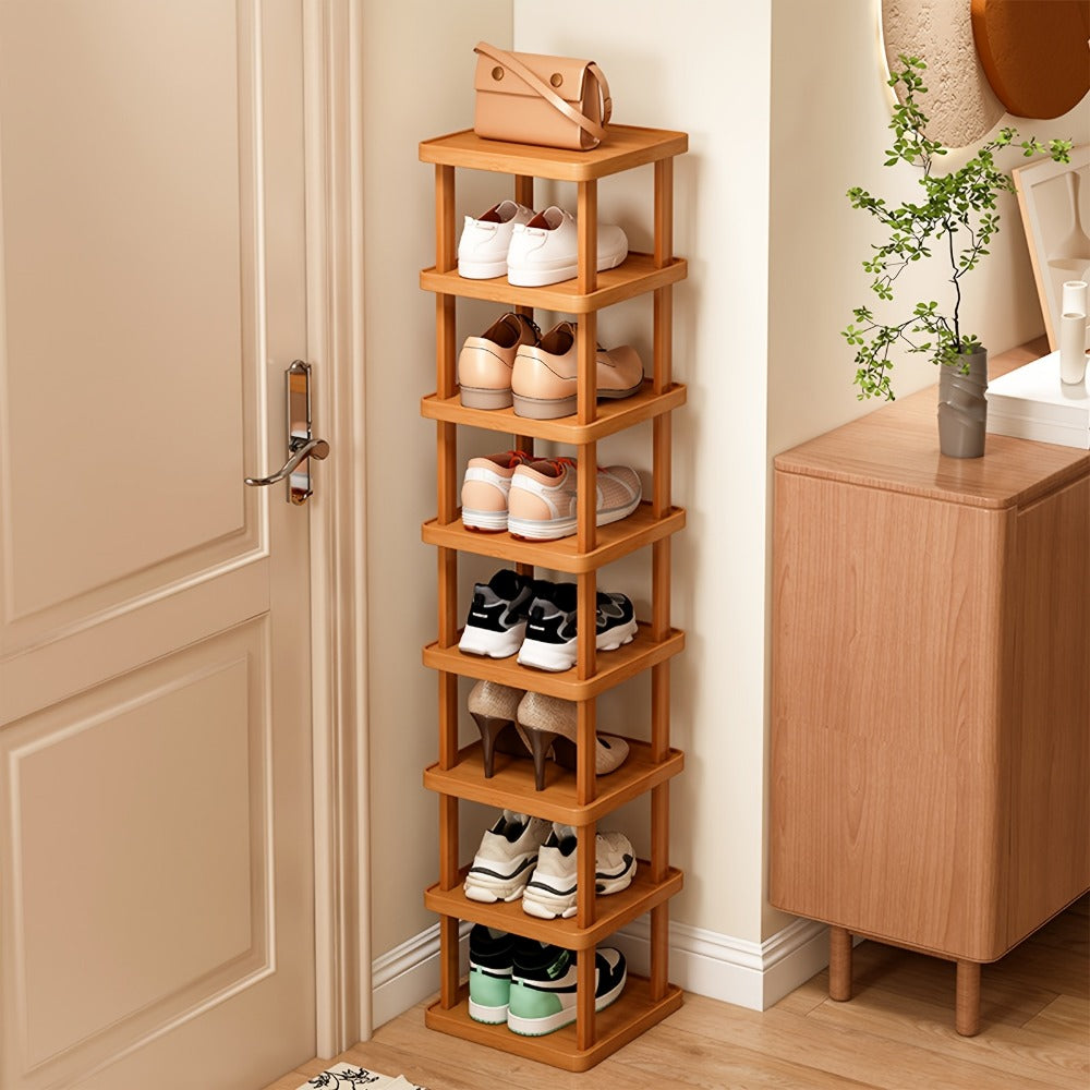 Shoe Organizer Slim Bamboo Stackable Tower with 3, 6 or 9 Tiers for Vertical Entryway Storage
