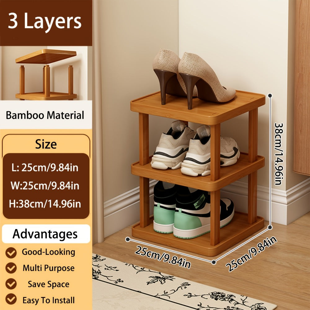 Shoe Organizer Slim Bamboo Stackable Tower with 3, 6 or 9 Tiers for Vertical Entryway Storage