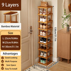 Shoe Organizer Slim Bamboo Stackable Tower with 3, 6 or 9 Tiers for Vertical Entryway Storage