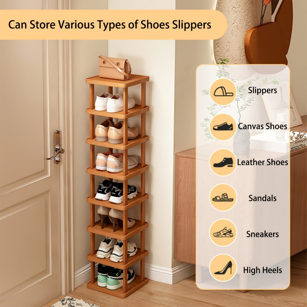Shoe Organizer Slim Bamboo Stackable Tower with 3, 6 or 9 Tiers for Vertical Entryway Storage