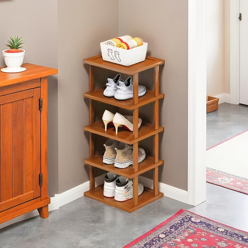 Shoe Organizer Slim Bamboo Stackable Tower with 3, 6 or 9 Tiers for Vertical Entryway Storage