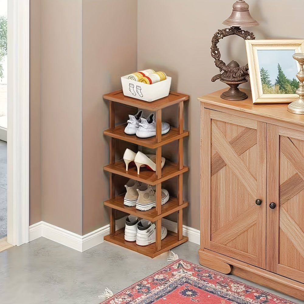 Shoe Organizer Slim Bamboo Stackable Tower with 3, 6 or 9 Tiers for Vertical Entryway Storage