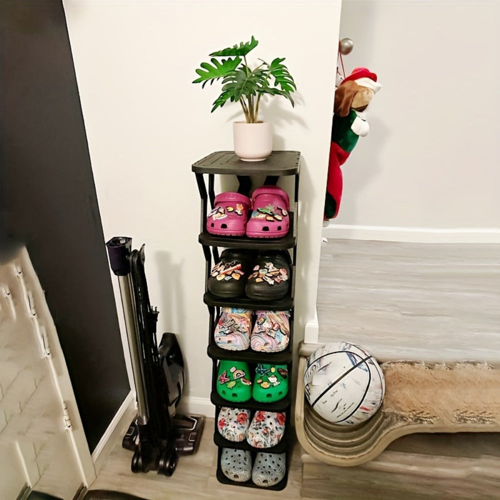 Shoe Rack Narrow Single-Row Organizer with 6-Tier or 9-Tier Folding Removable Design and Top Shelf