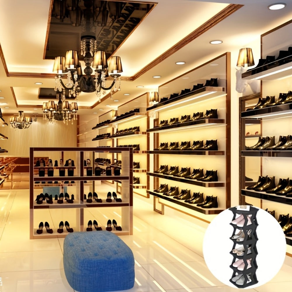Shoe Rack Narrow Single-Row Organizer with 6-Tier or 9-Tier Folding Removable Design and Top Shelf