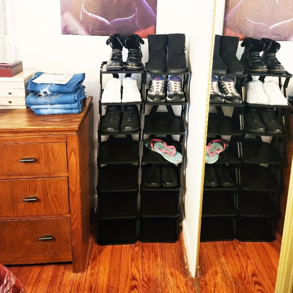 Shoe Rack Narrow Single-Row Organizer with 6-Tier or 9-Tier Folding Removable Design and Top Shelf
