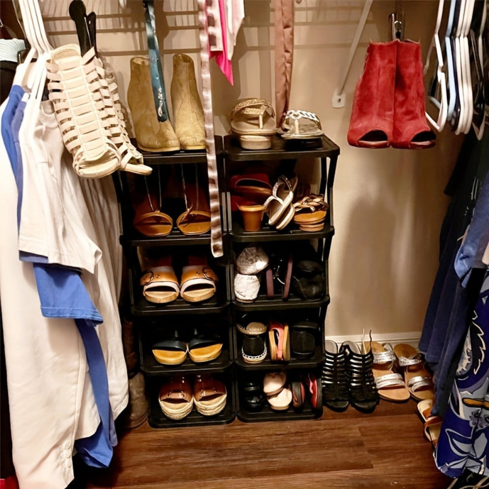 Shoe Rack Narrow Single-Row Organizer with 6-Tier or 9-Tier Folding Removable Design and Top Shelf