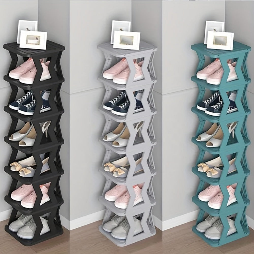 Shoe Rack Narrow Single-Row Organizer with 6-Tier or 9-Tier Folding Removable Design and Top Shelf