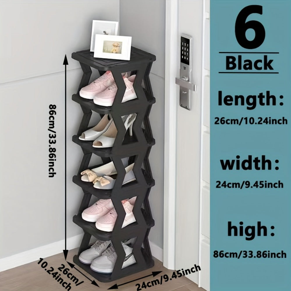 Shoe Rack Narrow Single-Row Organizer with 6-Tier or 9-Tier Folding Removable Design and Top Shelf