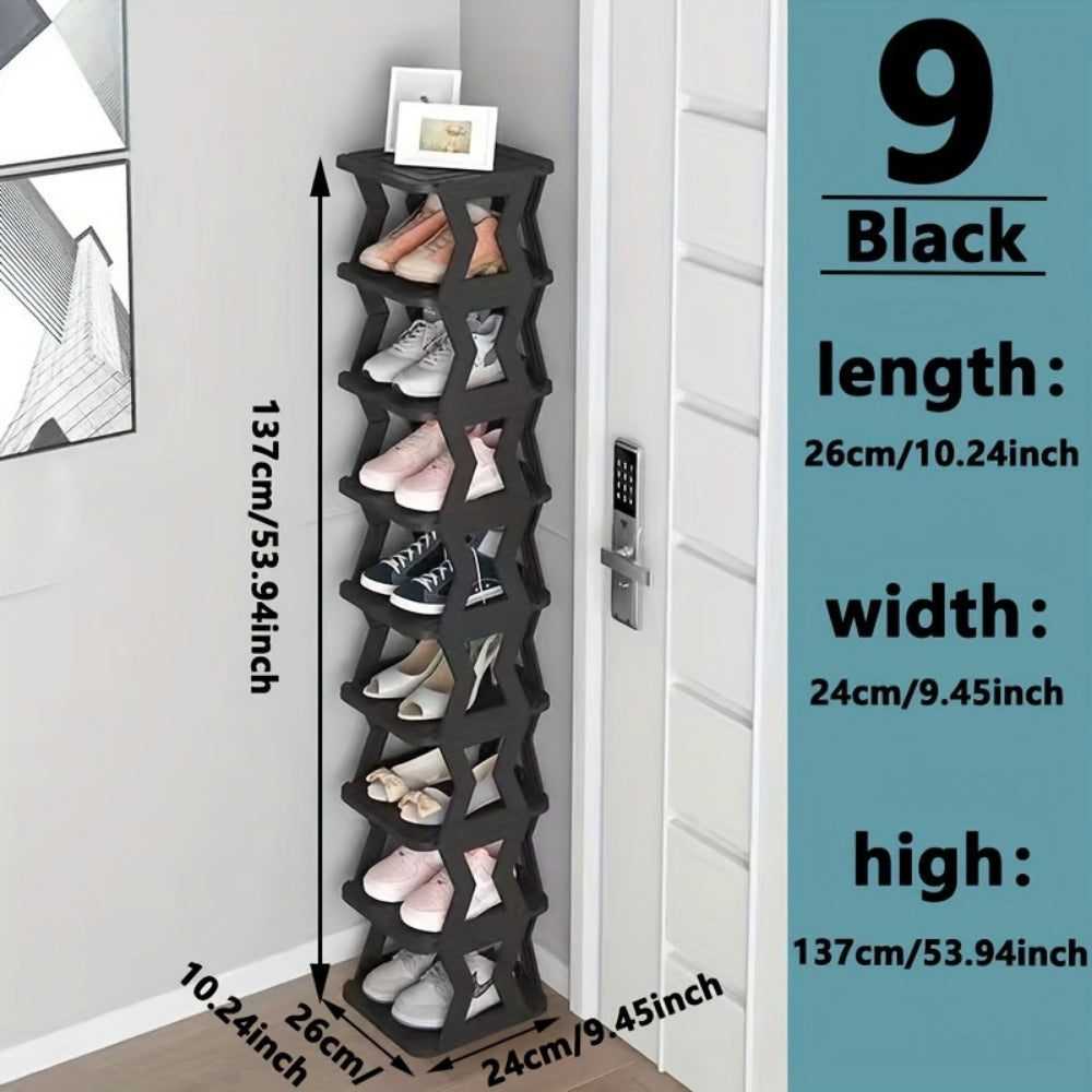 Shoe Rack Narrow Single-Row Organizer with 6-Tier or 9-Tier Folding Removable Design and Top Shelf