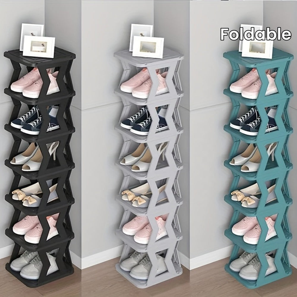 Shoe Rack Narrow Single-Row Organizer with 6-Tier or 9-Tier Folding Removable Design and Top Shelf